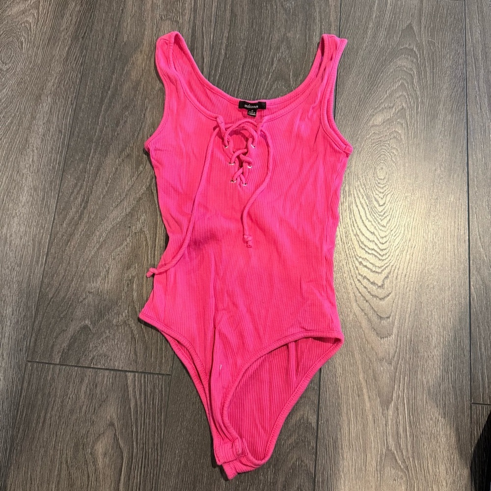 Vibrant Pink Lace-Up bodysuit